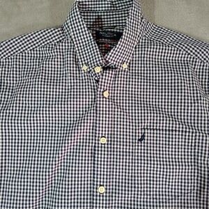 Nautica Shirt Men L Black Check Office Work Preppy Dad Long Sleeve Comfort
